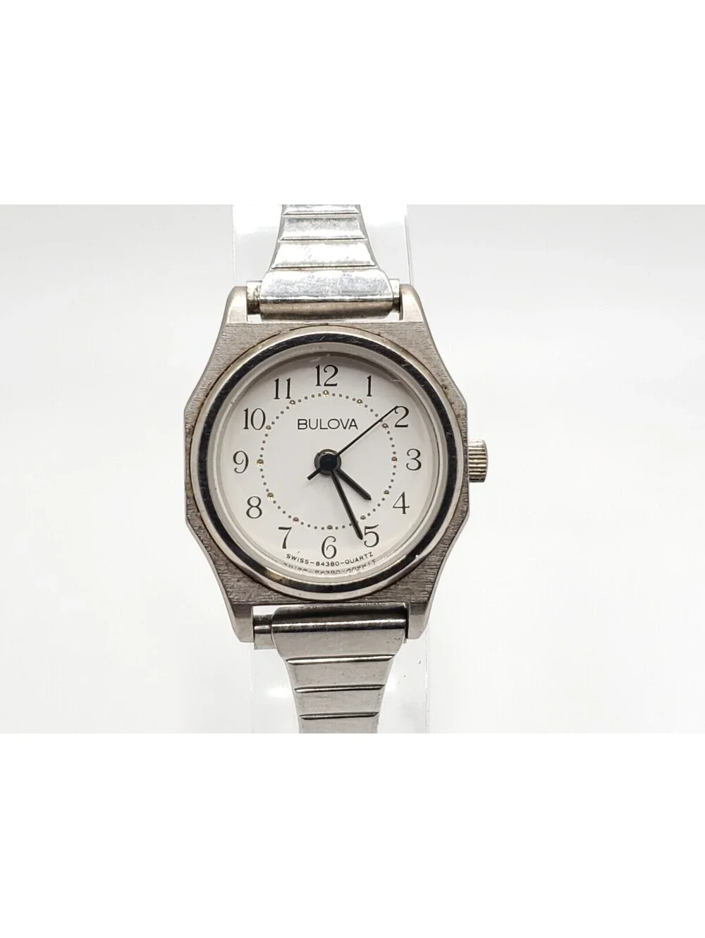 Vintage Bulova P4 Quarts Womens 22mm Watch New Battery White Dial Octagon Case